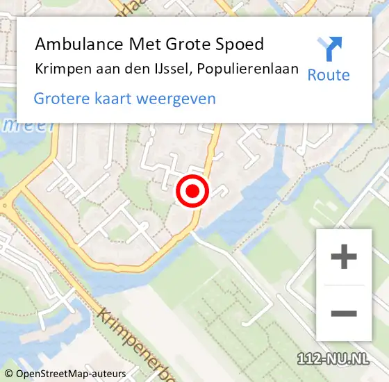 Locatie op kaart van de 112 melding: Ambulance Met Grote Spoed Naar Krimpen aan den IJssel, Populierenlaan op 16 december 2023 20:45