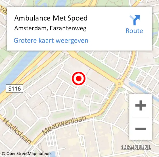 Locatie op kaart van de 112 melding: Ambulance Met Spoed Naar Amsterdam, Fazantenweg op 16 december 2023 21:18