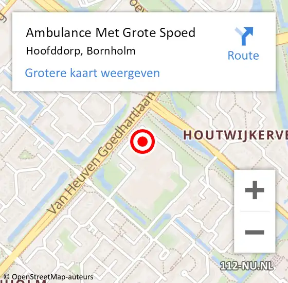 Locatie op kaart van de 112 melding: Ambulance Met Grote Spoed Naar Hoofddorp, Bornholm op 16 december 2023 21:38