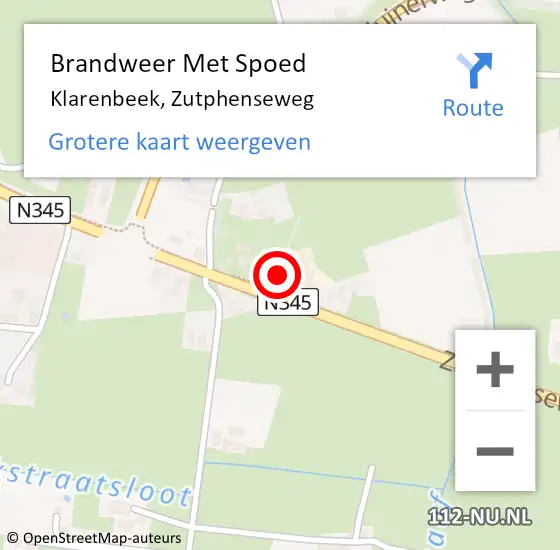 Locatie op kaart van de 112 melding: Brandweer Met Spoed Naar Klarenbeek, Zutphenseweg op 16 december 2023 23:47