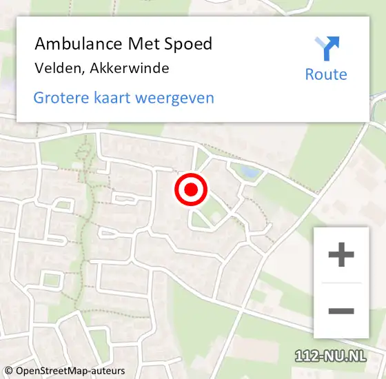 Locatie op kaart van de 112 melding: Ambulance Met Spoed Naar Velden, Akkerwinde op 17 december 2023 00:35