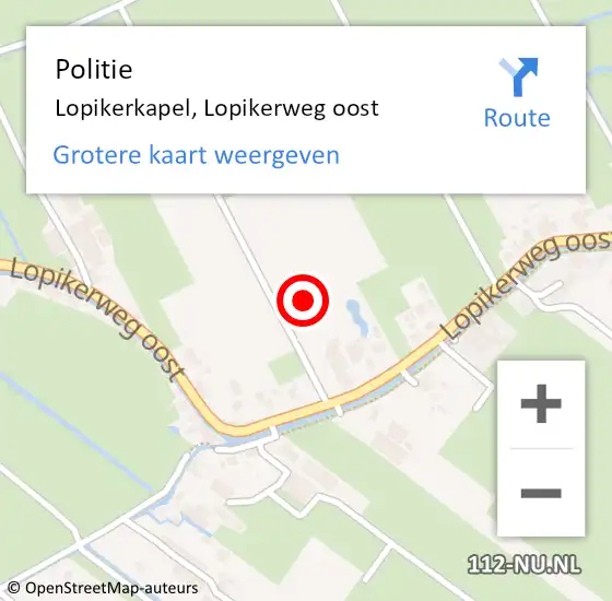 Locatie op kaart van de 112 melding: Politie Lopikerkapel, Lopikerweg oost op 17 december 2023 01:22