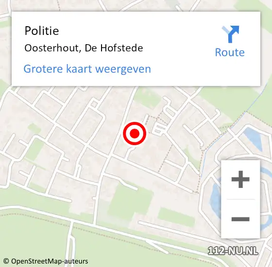 Locatie op kaart van de 112 melding: Politie Oosterhout, De Hofstede op 17 december 2023 02:15