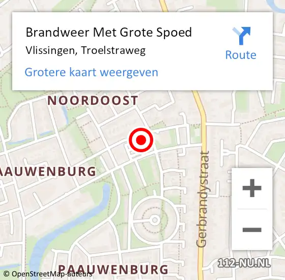 Locatie op kaart van de 112 melding: Brandweer Met Grote Spoed Naar Vlissingen, Troelstraweg op 17 december 2023 03:43