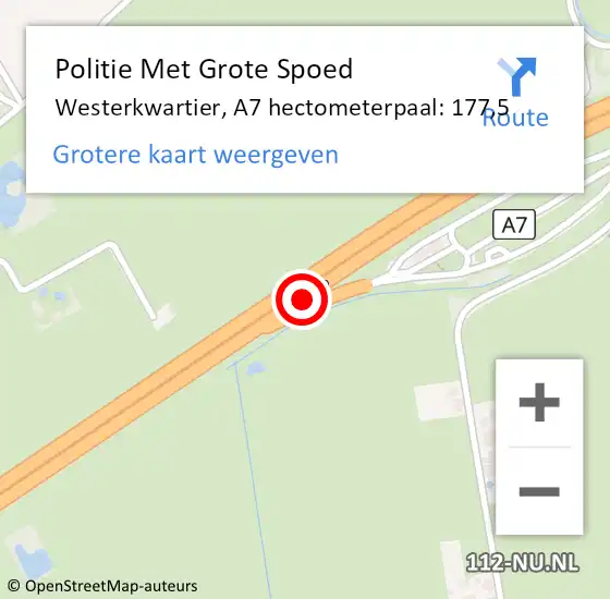 Locatie op kaart van de 112 melding: Politie Met Grote Spoed Naar Westerkwartier, A7 hectometerpaal: 177,5 op 17 december 2023 06:13