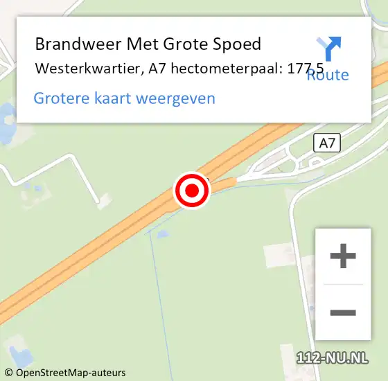 Locatie op kaart van de 112 melding: Brandweer Met Grote Spoed Naar Westerkwartier, A7 hectometerpaal: 177,5 op 17 december 2023 06:14