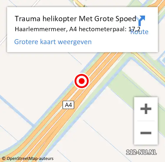 Locatie op kaart van de 112 melding: Trauma helikopter Met Grote Spoed Naar Haarlemmermeer, A4 hectometerpaal: 17,2 op 17 december 2023 06:32