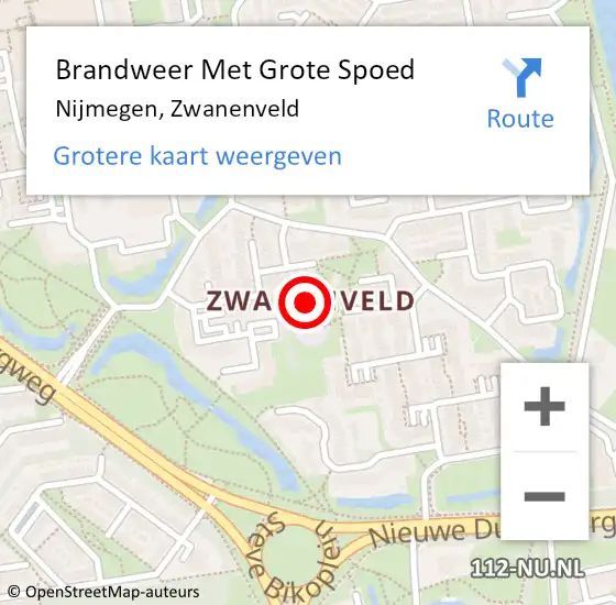 Locatie op kaart van de 112 melding: Brandweer Met Grote Spoed Naar Nijmegen, Zwanenveld op 17 december 2023 09:31