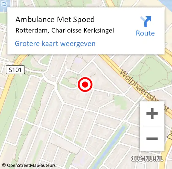 Locatie op kaart van de 112 melding: Ambulance Met Spoed Naar Rotterdam, Charloisse Kerksingel op 17 december 2023 10:27