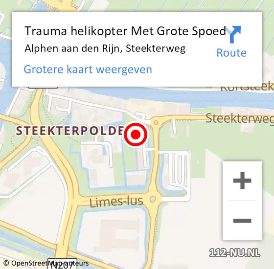 Locatie op kaart van de 112 melding: Trauma helikopter Met Grote Spoed Naar Alphen aan den Rijn, Steekterweg op 17 december 2023 11:55
