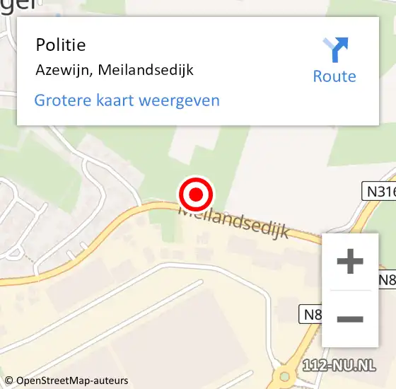 Locatie op kaart van de 112 melding: Politie Azewijn, Meilandsedijk op 17 december 2023 11:56