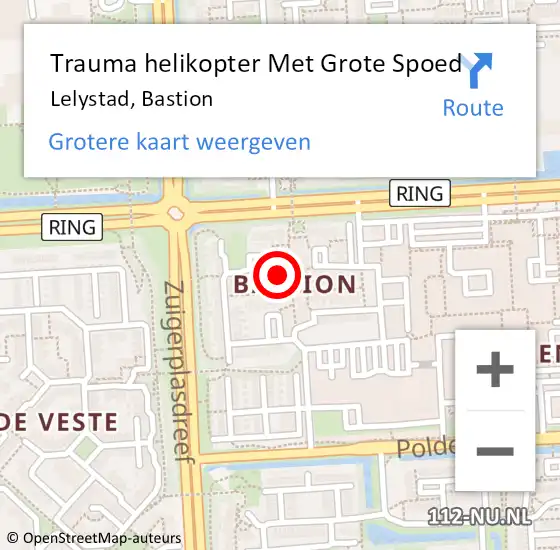 Locatie op kaart van de 112 melding: Trauma helikopter Met Grote Spoed Naar Lelystad, Bastion op 17 december 2023 12:37