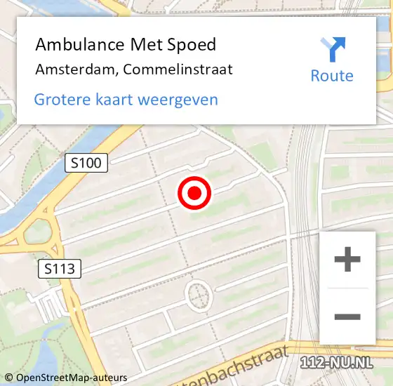 Locatie op kaart van de 112 melding: Ambulance Met Spoed Naar Amsterdam, Commelinstraat op 17 december 2023 13:45