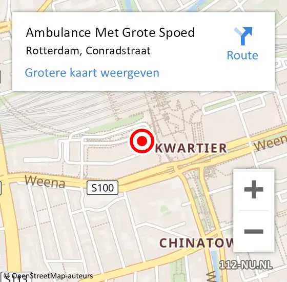 Locatie op kaart van de 112 melding: Ambulance Met Grote Spoed Naar Rotterdam, Conradstraat op 17 december 2023 14:29