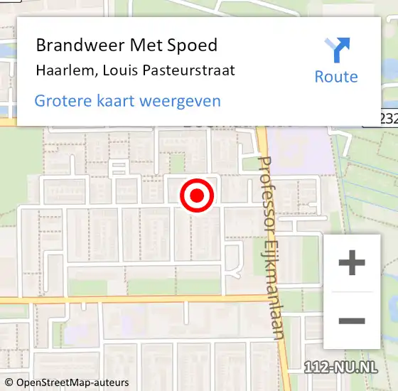 Locatie op kaart van de 112 melding: Brandweer Met Spoed Naar Haarlem, Louis Pasteurstraat op 17 december 2023 15:54