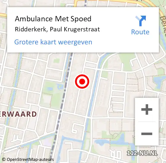 Locatie op kaart van de 112 melding: Ambulance Met Spoed Naar Ridderkerk, Paul Krugerstraat op 17 december 2023 16:27