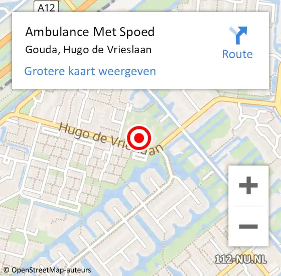 Locatie op kaart van de 112 melding: Ambulance Met Spoed Naar Gouda, Hugo de Vrieslaan op 17 december 2023 17:33
