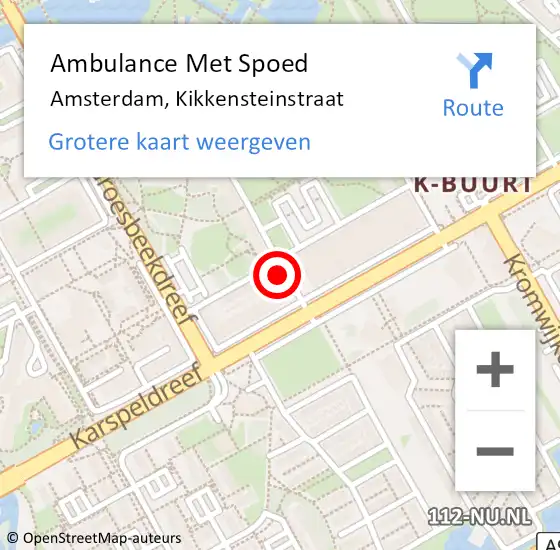 Locatie op kaart van de 112 melding: Ambulance Met Spoed Naar Amsterdam, Kikkensteinstraat op 17 december 2023 19:12