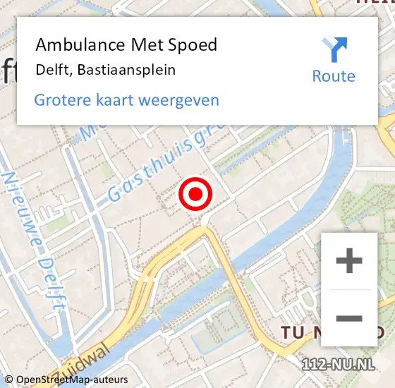 Locatie op kaart van de 112 melding: Ambulance Met Spoed Naar Delft, Bastiaansplein op 17 december 2023 20:35