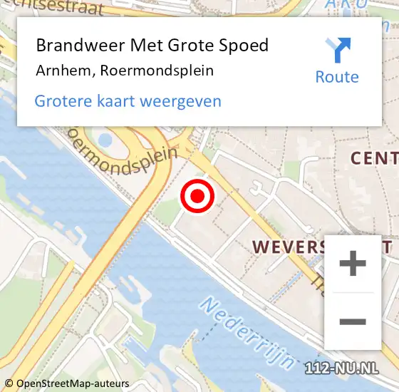 Locatie op kaart van de 112 melding: Brandweer Met Grote Spoed Naar Arnhem, Roermondsplein op 17 december 2023 21:11