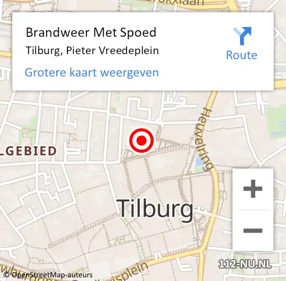 Locatie op kaart van de 112 melding: Brandweer Met Spoed Naar Tilburg, Pieter Vreedeplein op 17 december 2023 21:26