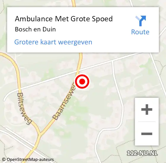 Locatie op kaart van de 112 melding: Ambulance Met Grote Spoed Naar Bosch en Duin op 17 december 2023 23:38