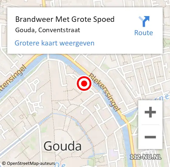 Locatie op kaart van de 112 melding: Brandweer Met Grote Spoed Naar Gouda, Conventstraat op 18 december 2023 00:28
