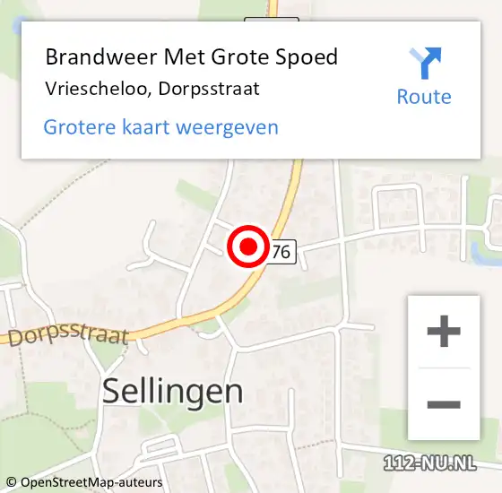 Locatie op kaart van de 112 melding: Brandweer Met Grote Spoed Naar Vriescheloo, Dorpsstraat op 18 december 2023 01:31
