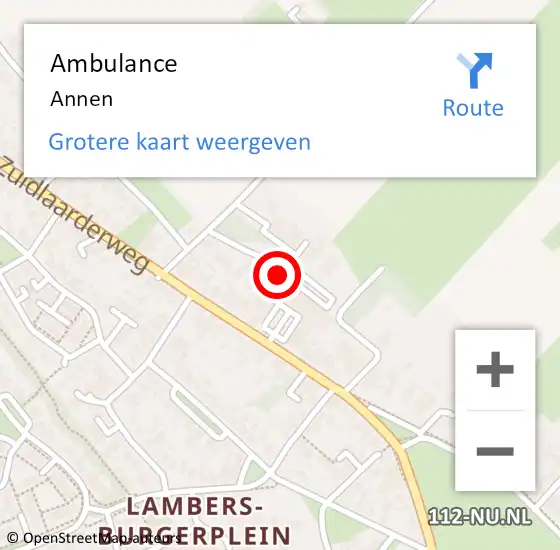 Locatie op kaart van de 112 melding: Ambulance Annen op 18 december 2023 02:34