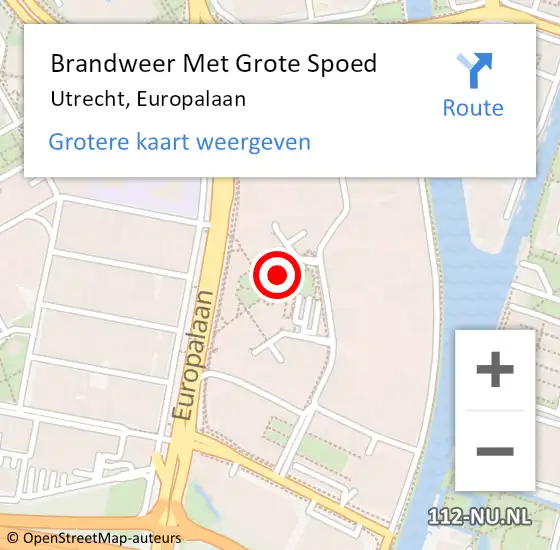 Locatie op kaart van de 112 melding: Brandweer Met Grote Spoed Naar Utrecht, Europalaan op 18 december 2023 06:07