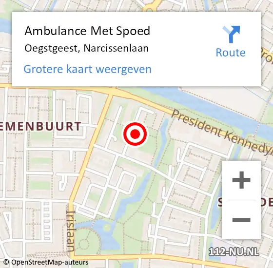 Locatie op kaart van de 112 melding: Ambulance Met Spoed Naar Oegstgeest, Narcissenlaan op 18 december 2023 07:29
