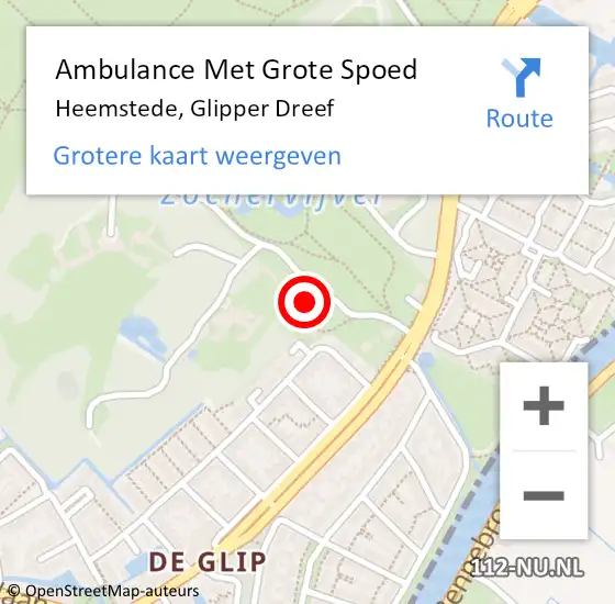 Locatie op kaart van de 112 melding: Ambulance Met Grote Spoed Naar Heemstede, Glipper Dreef op 18 december 2023 07:45