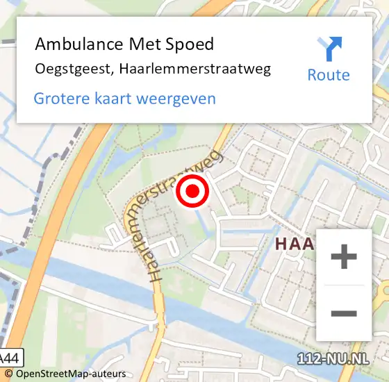 Locatie op kaart van de 112 melding: Ambulance Met Spoed Naar Oegstgeest, Haarlemmerstraatweg op 18 december 2023 07:49