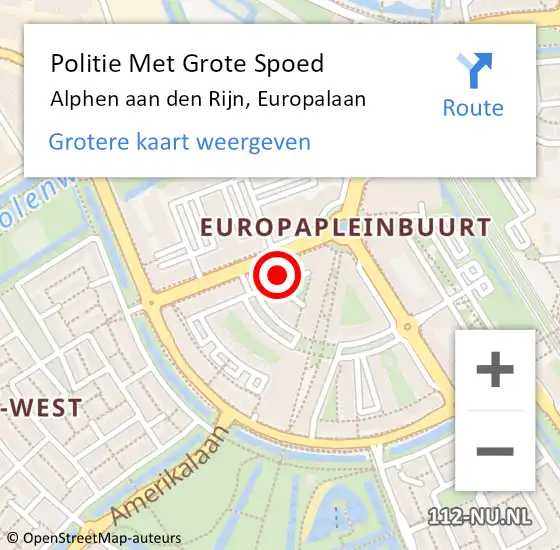 Locatie op kaart van de 112 melding: Politie Met Grote Spoed Naar Alphen aan den Rijn, Europalaan op 18 december 2023 08:01