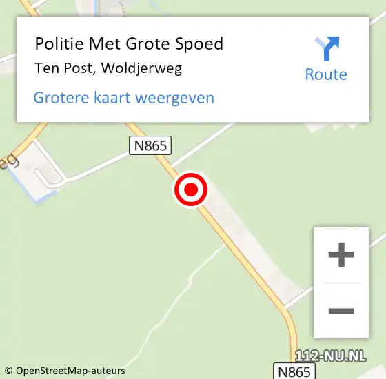 Locatie op kaart van de 112 melding: Politie Met Grote Spoed Naar Ten Post, Woldjerweg op 18 december 2023 08:15
