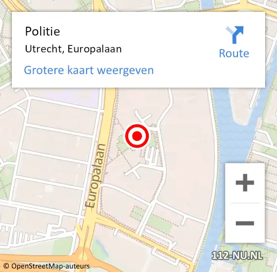 Locatie op kaart van de 112 melding: Politie Utrecht, Europalaan op 18 december 2023 08:26