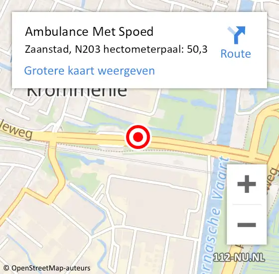 Locatie op kaart van de 112 melding: Ambulance Met Spoed Naar Zaanstad, N203 hectometerpaal: 50,3 op 18 december 2023 09:05