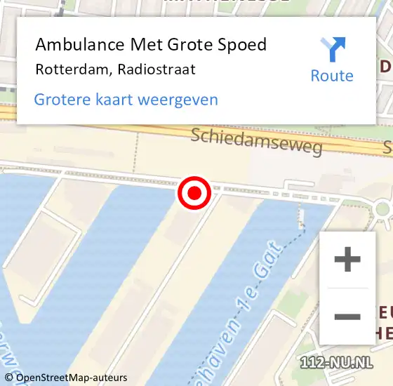Locatie op kaart van de 112 melding: Ambulance Met Grote Spoed Naar Rotterdam, Radiostraat op 18 december 2023 10:06