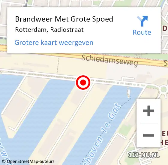 Locatie op kaart van de 112 melding: Brandweer Met Grote Spoed Naar Rotterdam, Radiostraat op 18 december 2023 10:06