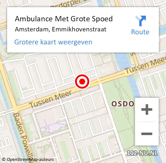 Locatie op kaart van de 112 melding: Ambulance Met Grote Spoed Naar Amsterdam, Emmikhovenstraat op 18 december 2023 10:11