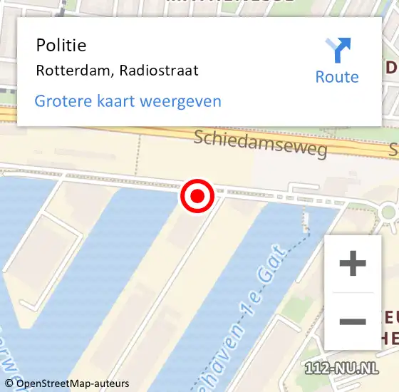 Locatie op kaart van de 112 melding: Politie Rotterdam, Radiostraat op 18 december 2023 10:49