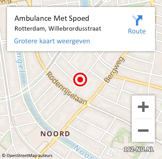 Locatie op kaart van de 112 melding: Ambulance Met Spoed Naar Rotterdam, Willebrordusstraat op 18 december 2023 11:24