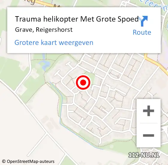 Locatie op kaart van de 112 melding: Trauma helikopter Met Grote Spoed Naar Grave, Reigershorst op 18 december 2023 11:49