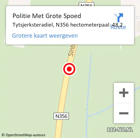 Locatie op kaart van de 112 melding: Politie Met Grote Spoed Naar Tytsjerksteradiel, N356 hectometerpaal: 48,2 op 18 december 2023 12:31