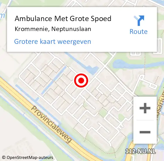 Locatie op kaart van de 112 melding: Ambulance Met Grote Spoed Naar Krommenie, Neptunuslaan op 18 december 2023 13:54