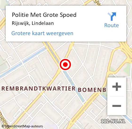 Locatie op kaart van de 112 melding: Politie Met Grote Spoed Naar Rijswijk, Lindelaan op 18 december 2023 14:12