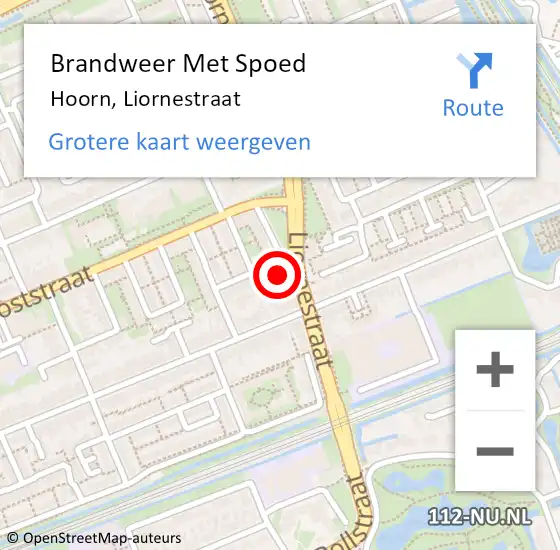 Locatie op kaart van de 112 melding: Brandweer Met Spoed Naar Hoorn, Liornestraat op 18 december 2023 14:34