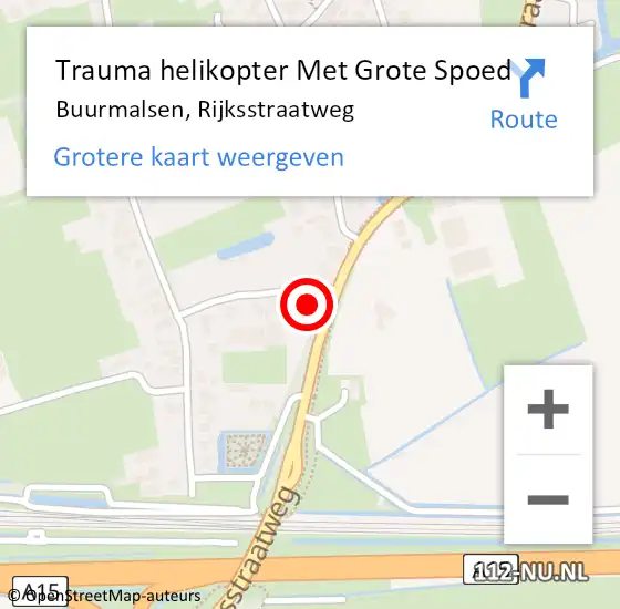 Locatie op kaart van de 112 melding: Trauma helikopter Met Grote Spoed Naar Buurmalsen, Rijksstraatweg op 18 december 2023 14:44