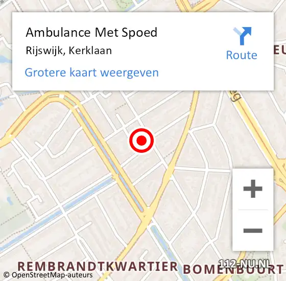Locatie op kaart van de 112 melding: Ambulance Met Spoed Naar Rijswijk, Kerklaan op 18 december 2023 15:37