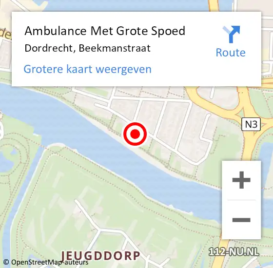 Locatie op kaart van de 112 melding: Ambulance Met Grote Spoed Naar Dordrecht, Beekmanstraat op 18 december 2023 15:48